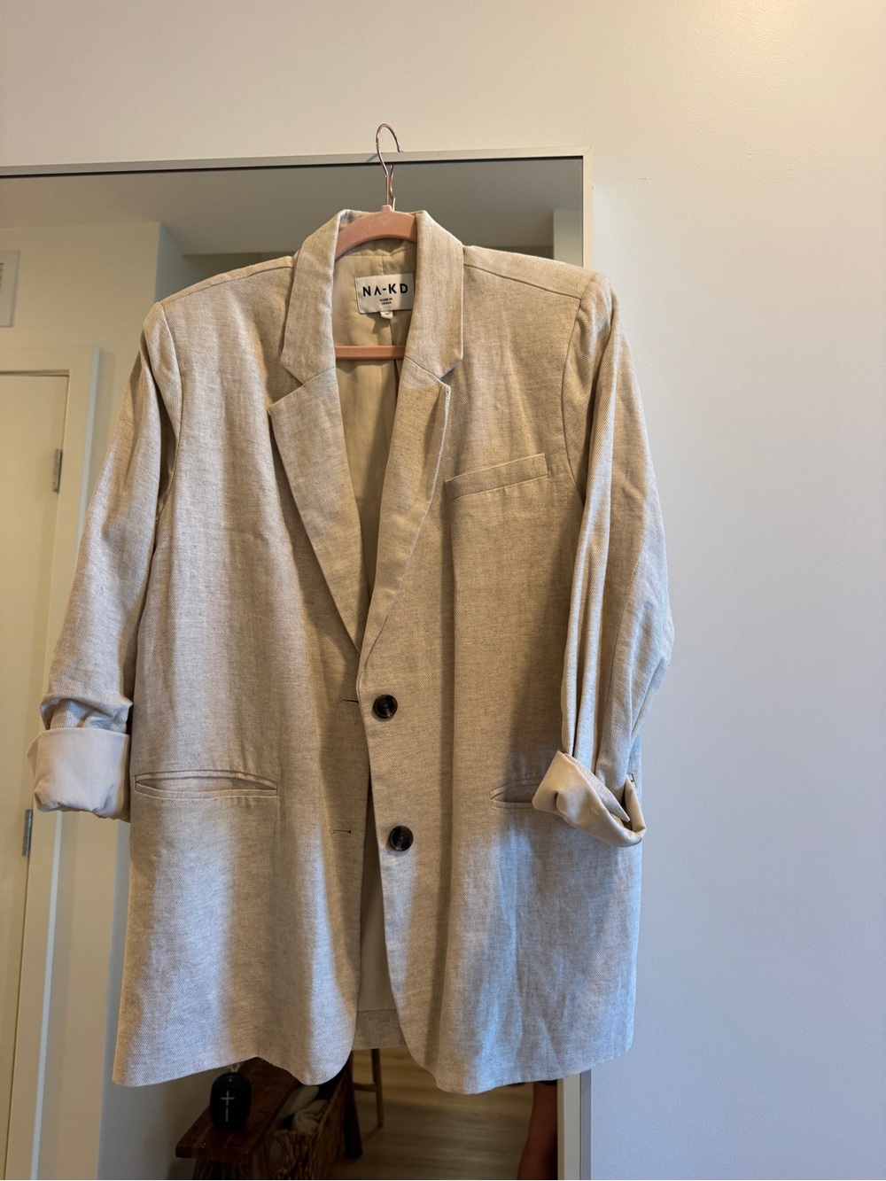 NA-KD Beige Linen-Blend Blazer